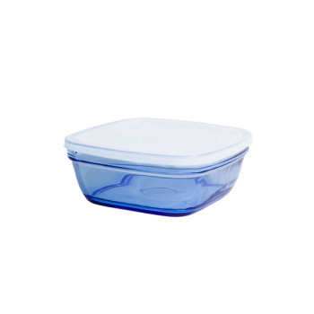 Caserolă pătrată, albastru, cu capac, sticlă, 17 cm, FreshBox Carre, Duralex - 3550190403497