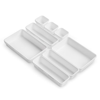 set 8 organizatoare sertar plastic diferite dimensiuni alb rayen 8412955061821