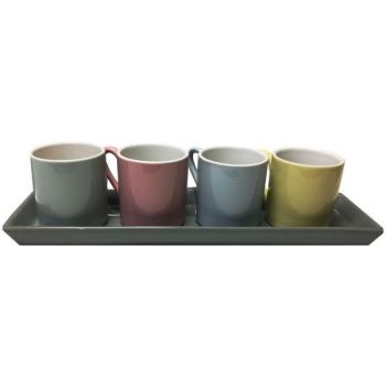 Set 4 căni+platou, culori asortate, ceramică, 60 ml, 27x27 cm, Secret de Gourmet - 3560238947876