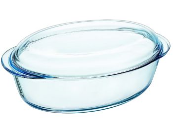 Vas oval, cu capac, sticlă termorezistentă, 4.1 l, 33x20x13 cm, Essentials, Pyrex - 3426470269254