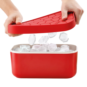 Tăviță + cutie cuburi gheață, silicon platinat, roșu, Lékué - 8710755882487