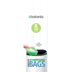 Saci de gunoi compostabili, cod K, 10 bucăţi, 10 l, Brabantia - 8710755364983  48234