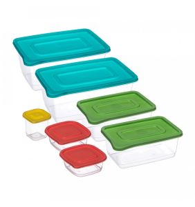 set 7 cutii alimentare cu capac polipropilena diverse culori de la 0 125 la 2 litri 3560234499102