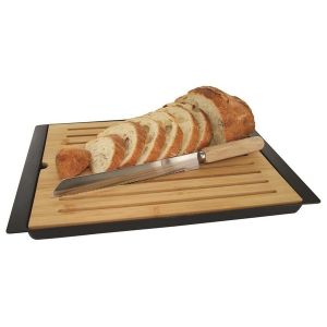 Cuţit pentru tăiat pâine cu suport, inox+plastic+lemn, negru+maro, 38x27x1.9 cm, Totally Addict - 3561869016306