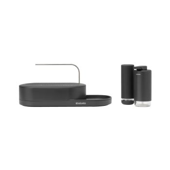 Set 3 piese organizare chiuvetă, metal+sticlă, negru, SinkStyle, Brabantia - 8710755227905